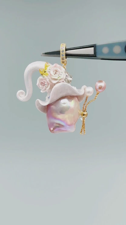Hat Charms – Hand-Sculpted Mini Hat Pearl Necklace 303P349