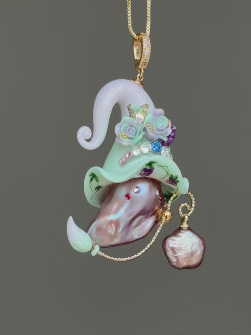 Grape Daydream Hat Charm Baroque Pearl Necklace SKU887P1105