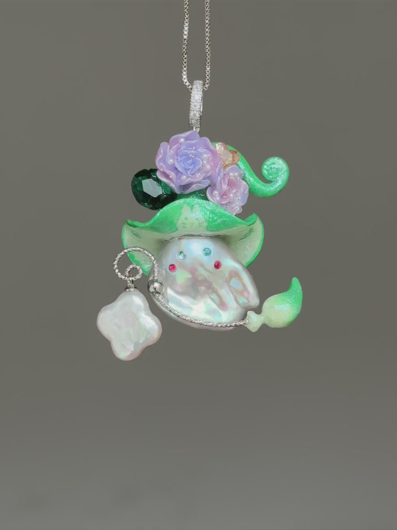 Green Rabbit Motif Baroque Pearl Necklace SKUE1396