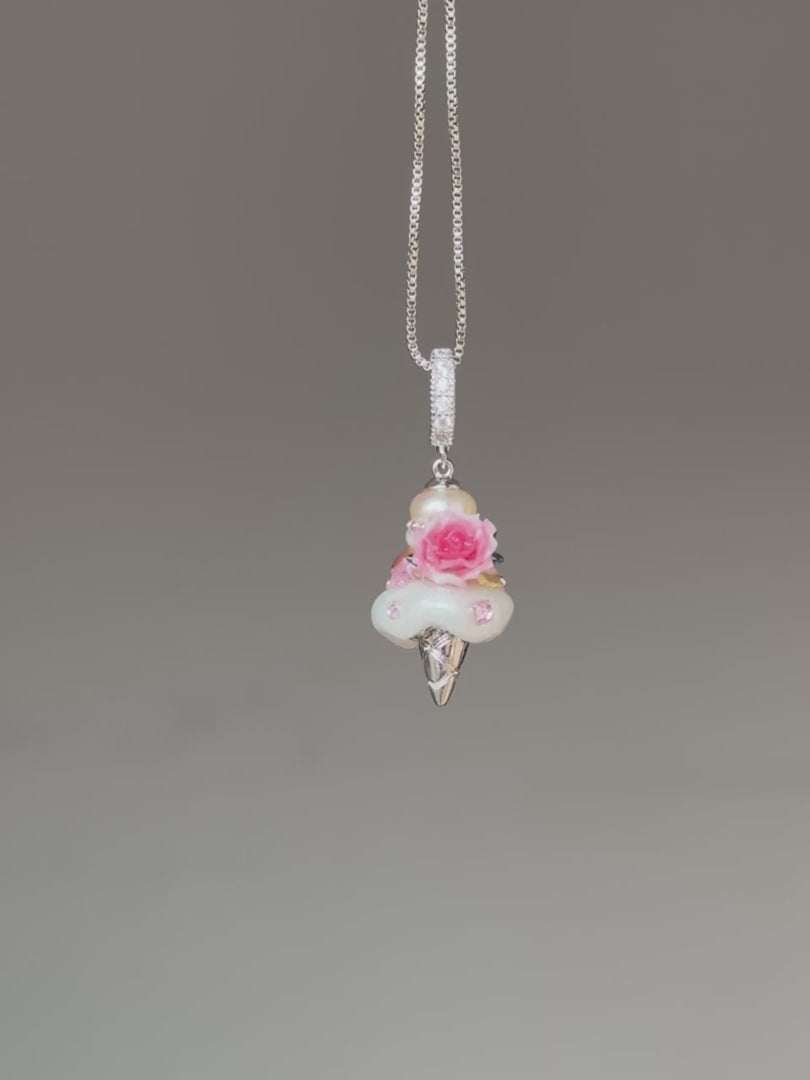 Pink Crystal Rose Scoop Baroque Pearl Necklace SKUCR83