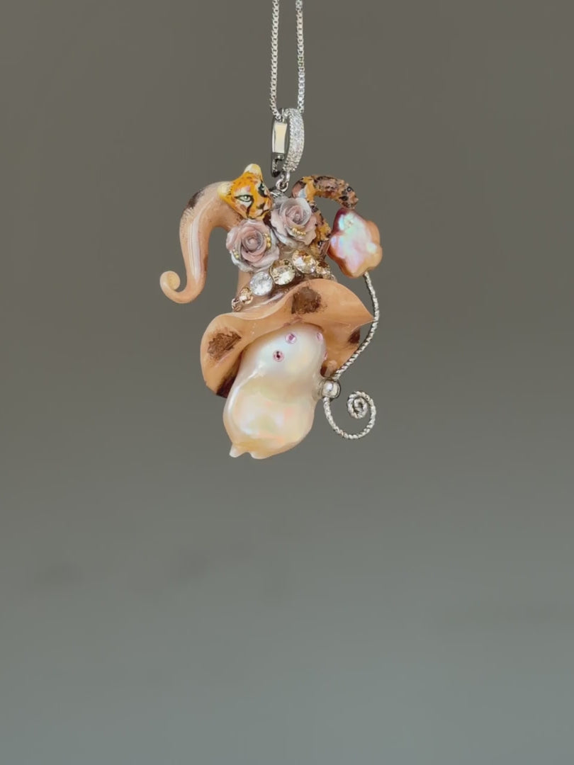 Savanna Cheetah Sprite Baroque Pearl Necklace SKUE2