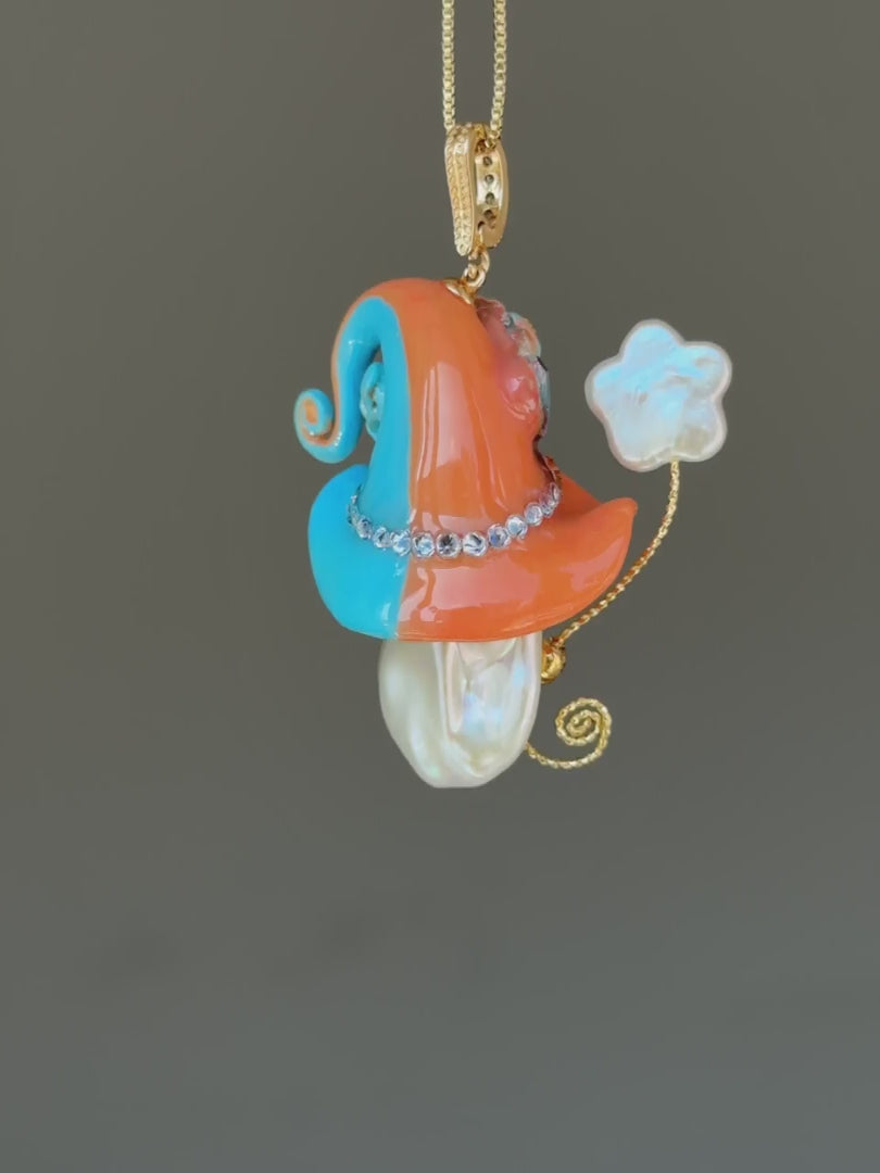 Orange Blue Colorblock Baroque Pearl Necklace SKUE1207