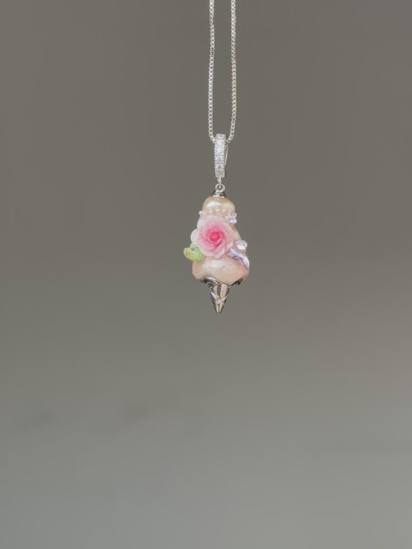 Blush Crystal Rose Scoop Baroque Pearl Necklace SKUCR54