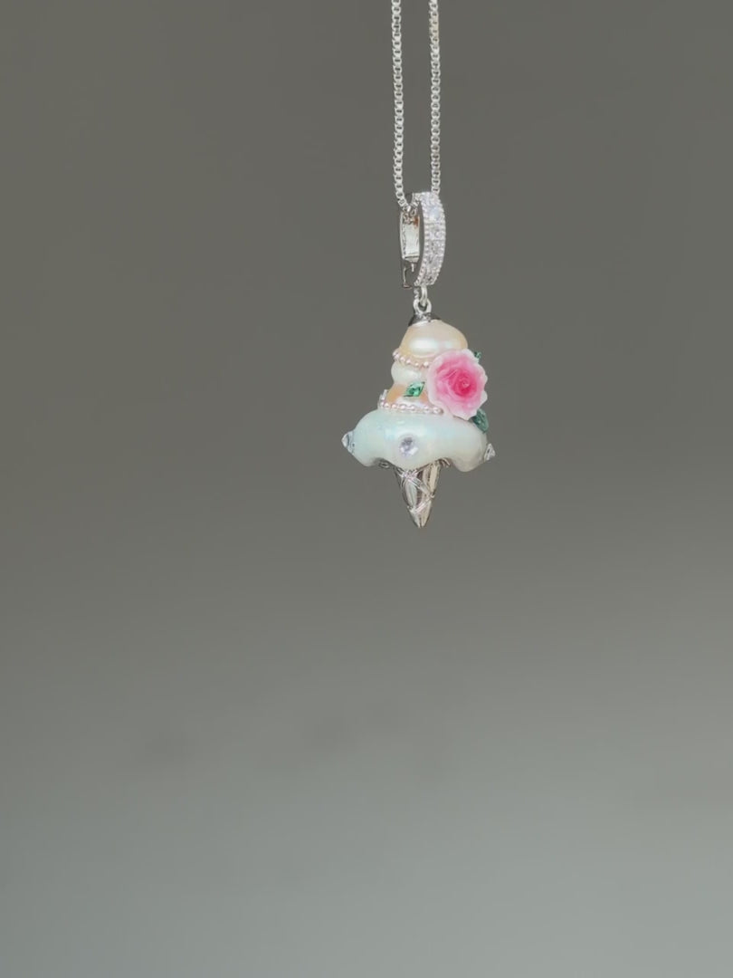 Pink Garden Rose Scoop Baroque Pearl Necklace SKUCR81