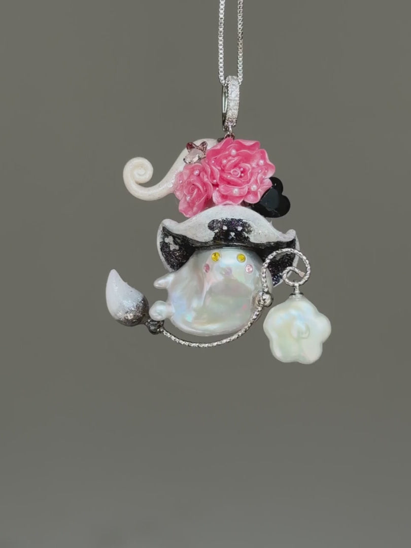 Pink Rose Puppy Sprite Baroque Pearl Necklace SKUE1394