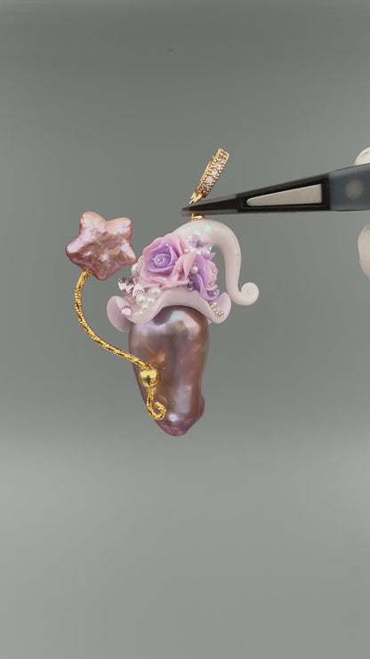 Hat Charms – Hand-Sculpted Mini Hat Pearl Necklace 177P156
