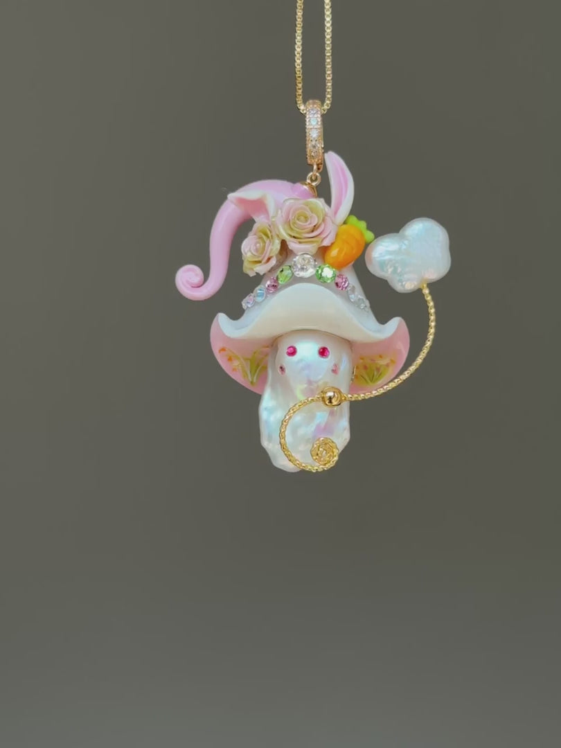 Carrot Bunny Sprite Baroque Pearl Necklace SKUE1225
