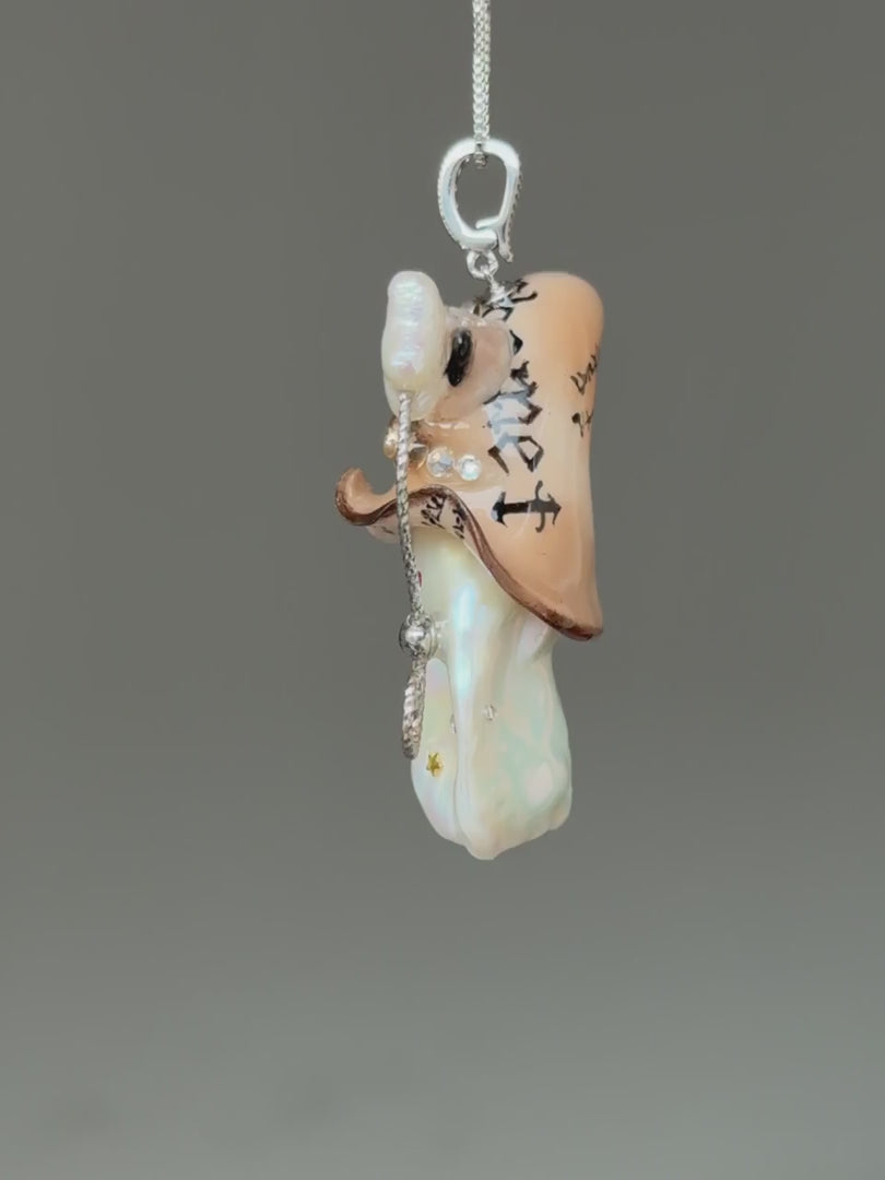 Runic Ram Skull Sprite Baroque Pearl Necklace SKU014P032
