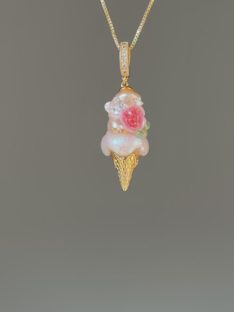 Rose Crystal Scoop Baroque Pearl Necklace SKUCR38