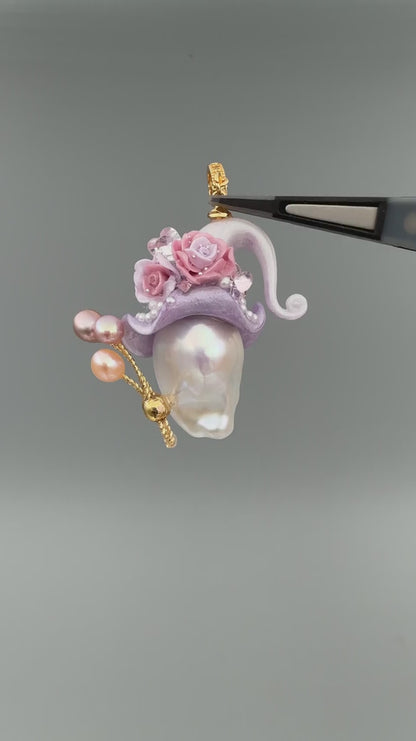 Hat Charms – Hand-Sculpted Mini Hat Pearl Necklace 259P136