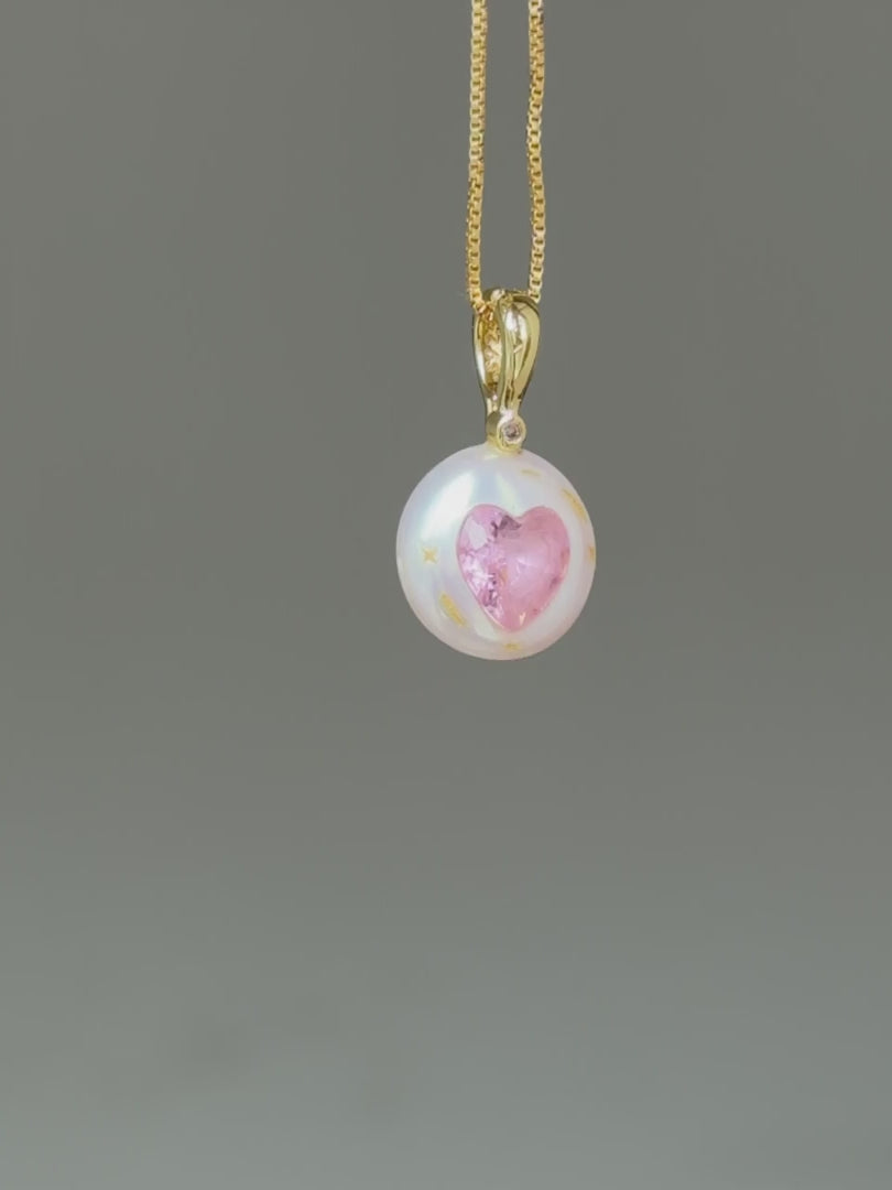 Pink Moonheart Button Pearl Necklace SKUO4