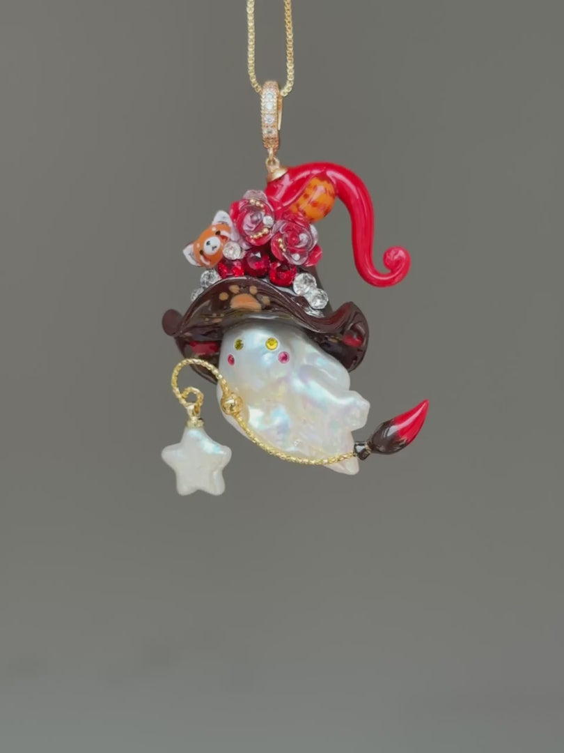 Little Red Panda Sprite Baroque Pearl Necklace SKUE352