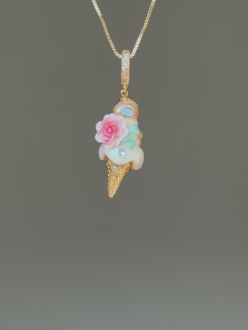 Pink Rosette Scoop Baroque Pearl Necklace SKUCR26